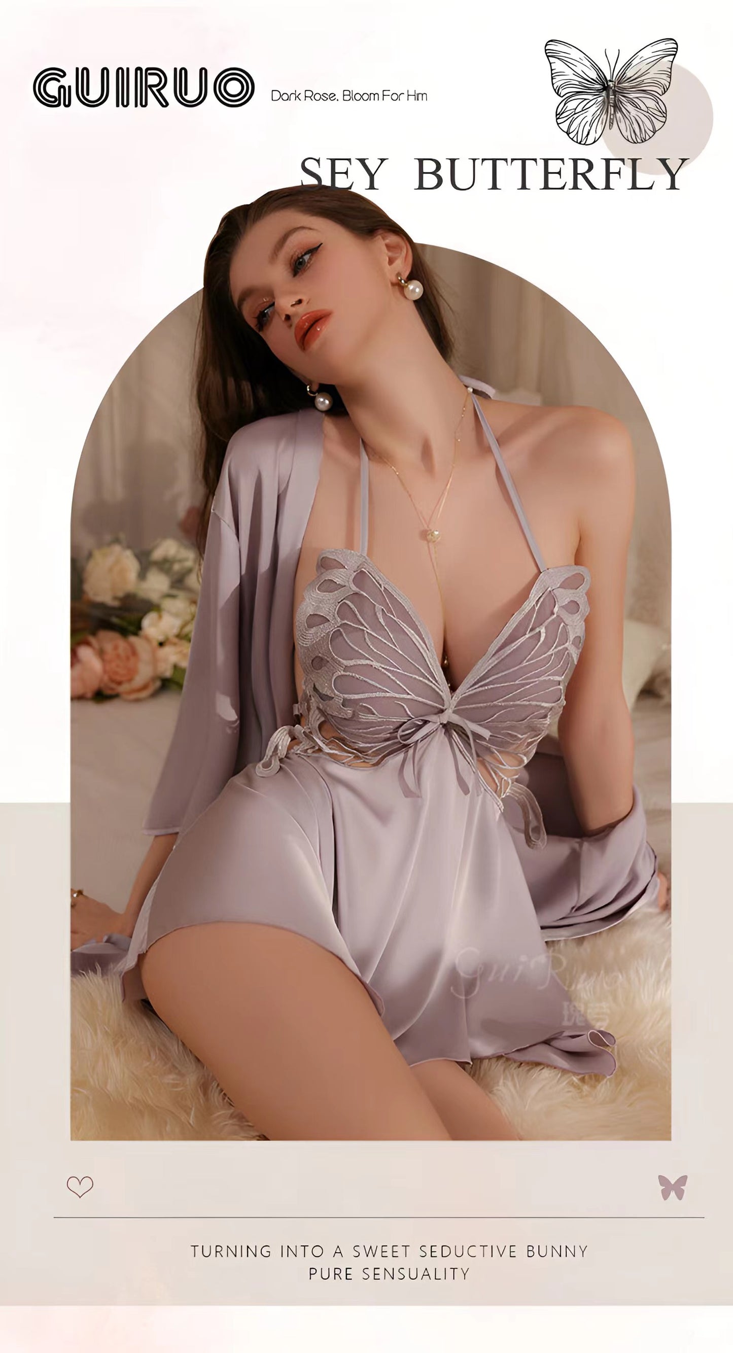 Butterfly Secret Plunging Lace up Nightdress P3945
